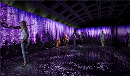 서울 한강과 경주의 실시간 기상 상황에 따라 변하는 영상과 자연의 소리를 활용한 '광화원' 미디어아트 전시