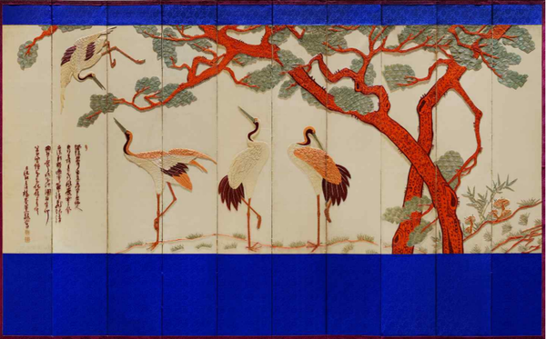 ‘소나무와 학을 수놓은 자수 병풍’