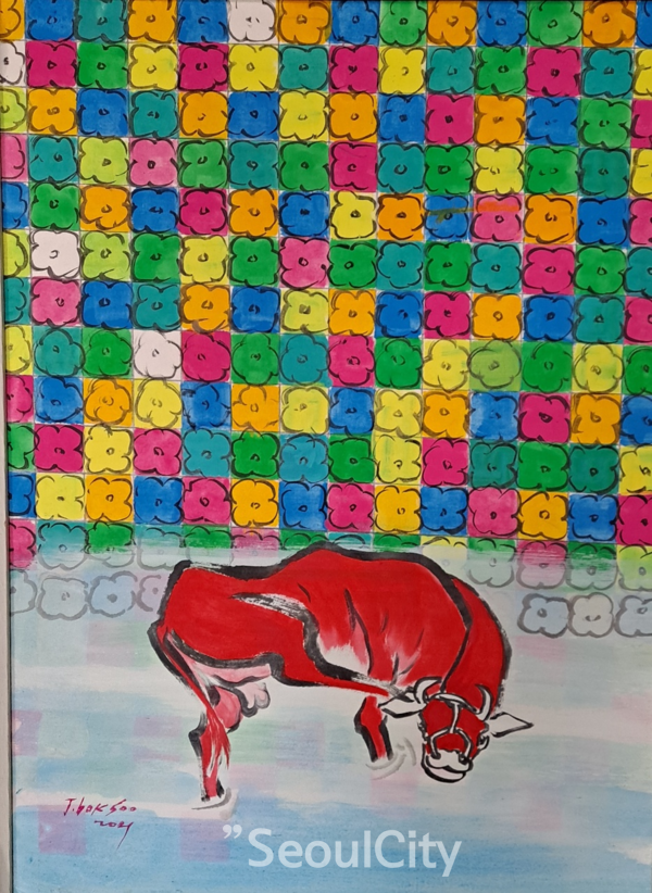 장복수 한국화 초대전 ' 꽃과 소'  [사진=안산 갤러리스틸]