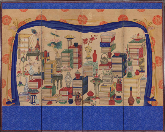 문방도 4폭 병풍