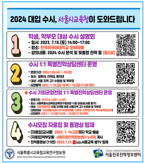 2024 대입 수시모집 대비 진학상담 및 정보 제공/서울시교육청=웹 포스터