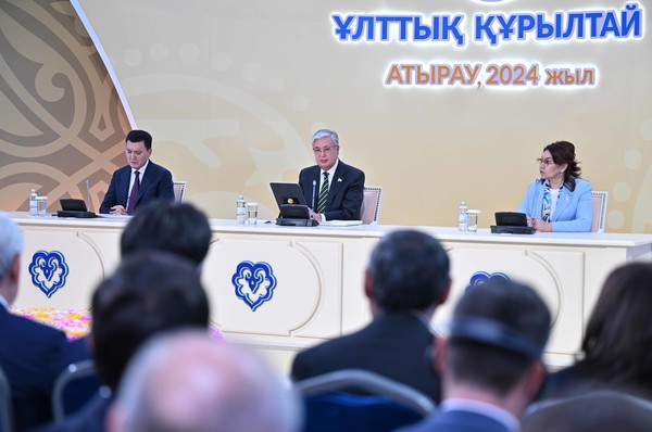 President Kassym-Jomart Tokayev delivers remarks at the March 15 National Kurultai (Congress) in Atyrau. (Photo=Embassy of Kazakhstan in Korea)