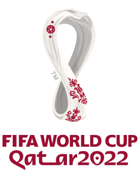 중동의 전통적인 목도리를 모티브로 FIFA의 트로피를 형상화한 2022 카타르 월드컵 엠블럼. 8자는 월드컵이 진행되는 8개의 경기장을 의미한다. 