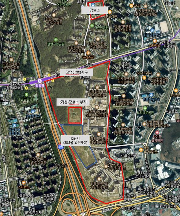 설립 예정지 현황도 및 고덕강일 공공주택지구 현황=사진