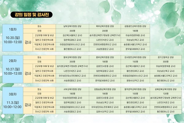 서울시교육청, 찾아가는 학부모 고입진로설명회 강의일정 및 강사진=사진