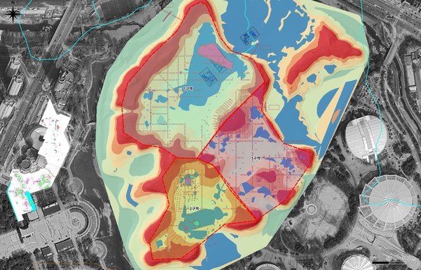 몽촌토성 내부 지형의 공간 구획 (출처=한성백제박물관)