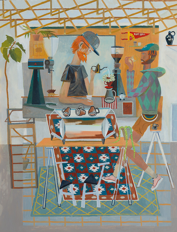 김상인, 바리스타와 대화하는 나, 145.5 x 112 cm, Oil on canvas, 2025. (출처=갤러리밈)