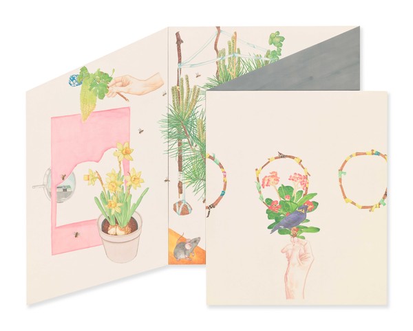 진민욱, 동산, 2023, 실크, 분채 안료, 동물성 아교, 83 x 107 cm. (출처=021갤러리)