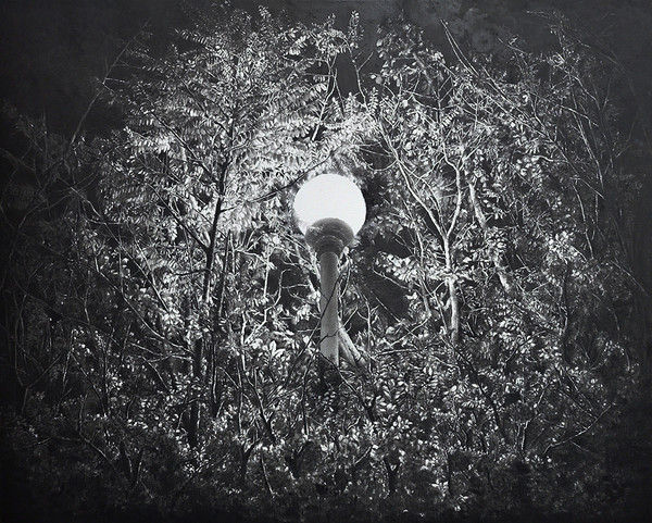 김연도, 9986번째 밤의 가로등 (2024), 72.7×90.9cm, 면에 수묵. (출처=갤러리그림손)