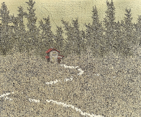 정지용, 사유의 숲 19 (2024), 60.6×72.7cm, 한지에 수묵채색, 아크릴. (출처=갤러리그림손)