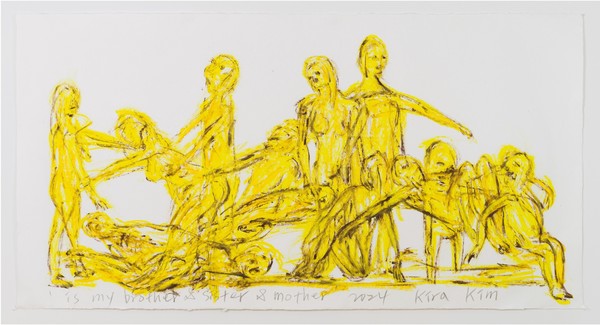 Is my brother & sister & mother, 2024, Pencil, oil bar and pastel on Korean paper, 75.5 x 144.5cm. (출처=본화랑, 웅갤러리)