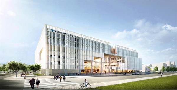 신청사 외부 조감도 및 현재 공정=사진