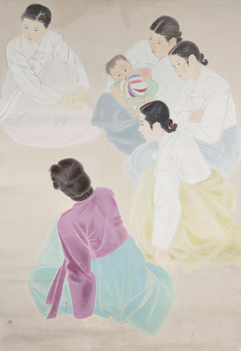 김기창, 모임, 1943, 종이에 색, 262×182cm, 국립현대미술관 소장. (출처=MMCA)