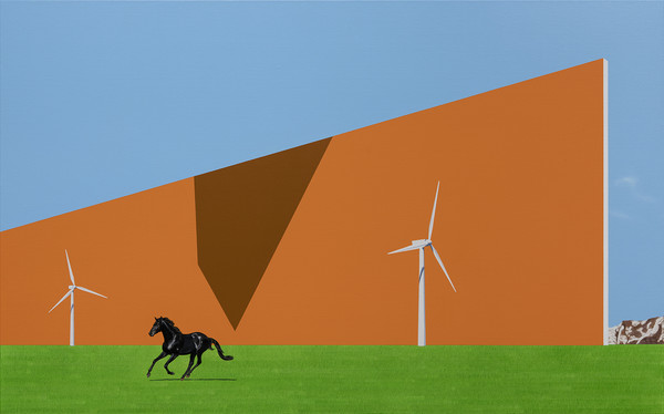 A black horse running under an orange wall, 2025, Oil on Canvas, 72.7 x 116.8cm. (출처=갤러리조은)