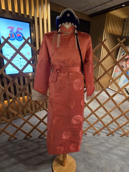 “Traditional Mongolian clothing is on display.